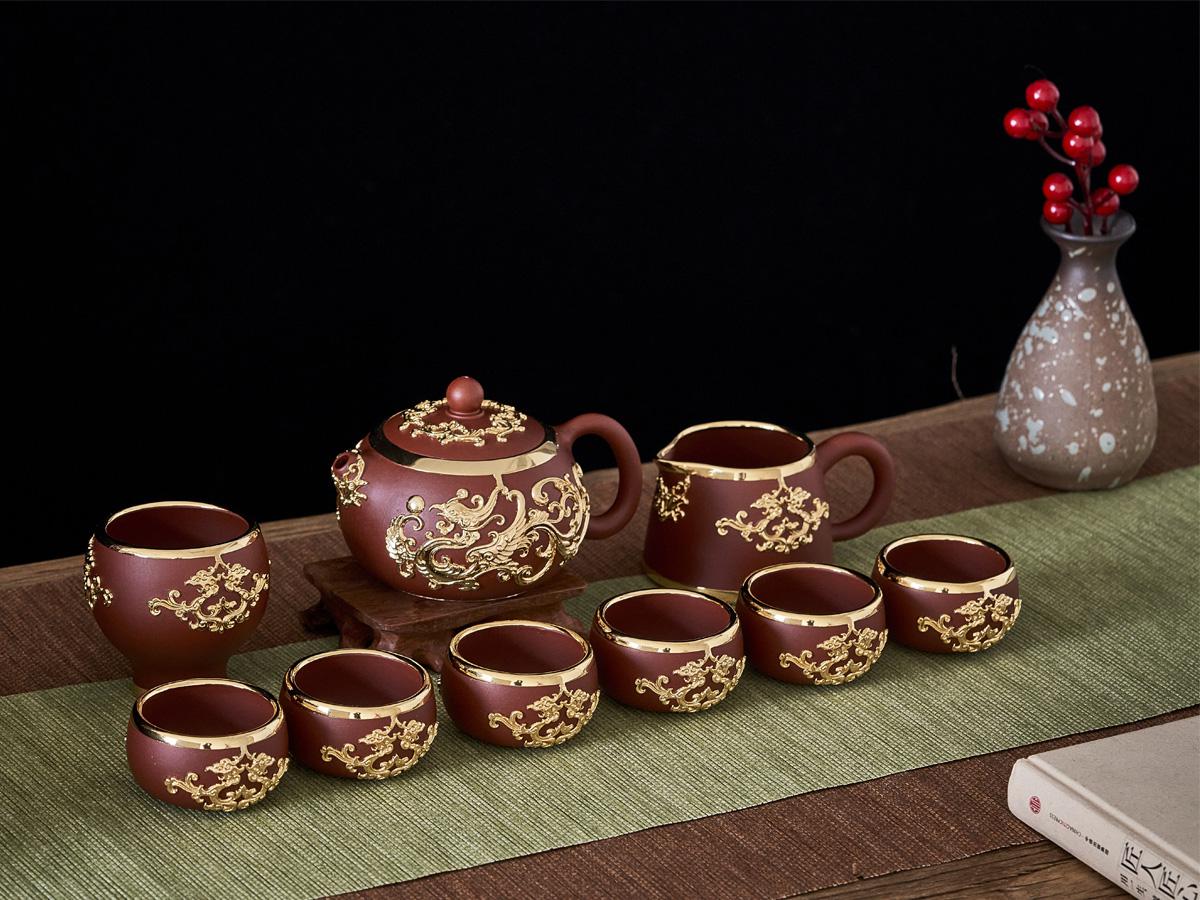 龙韵凤影锡鑲紫砂茶具